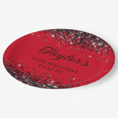 Rood en Zwart Glitter 50ste verjaardag Papieren Bordje (Gekanteld)