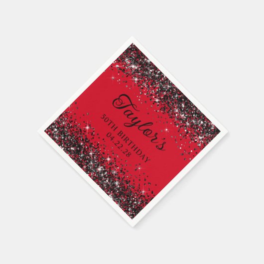 Rood en Zwart Glitter 50ste verjaardag Servet (Hoek)