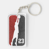 Rood en zwart Glitter Basketball Jersey Number Sleutelhanger (achterkant)