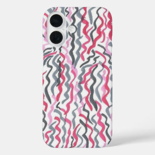 Rood en Zwart Golvend Patroon iPhone 16 Hoesje
