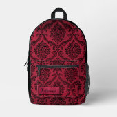 Rood en Zwart Gothic Damask Pattern Gepersonalisee Bedrukte Rugzak (Voorkant)