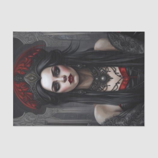 Rood en Zwart Gothic Vampire Queen Decoupage Papie Tissuepapier (Voorkant)