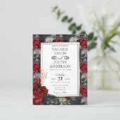 Rood en zwart Gotisch Bloemen alles in één uitnodi Kaart (Staand voorkant)