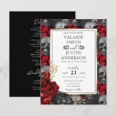 Rood en zwart Gotisch Bloemen alles in één uitnodi Kaart (Voorkant / Achterkant)