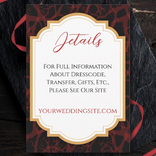 Rood en Zwart Gotisch Donker Bruiloft Informatiekaartje