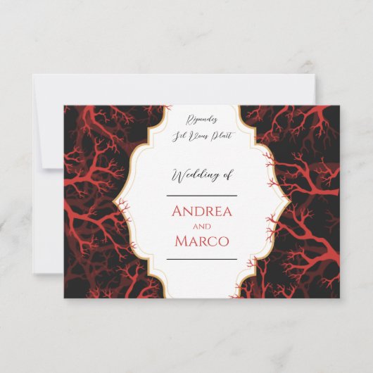 Rood en Zwart Gotisch Donker Bruiloft RSVP Kaart (Voorkant)