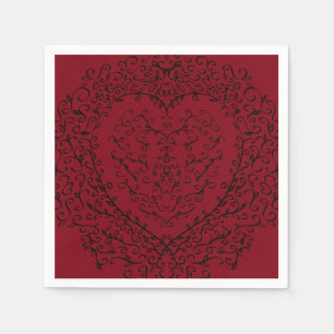 Rood en Zwart Gotisch Hart Elegante Bruiloft Servet