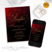 Rood en Zwart Goud Kalligrafie Trouwreceptie Kaart