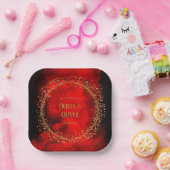Rood en zwart goudbruin Glitter Wedding Papieren Bordje (Feest)