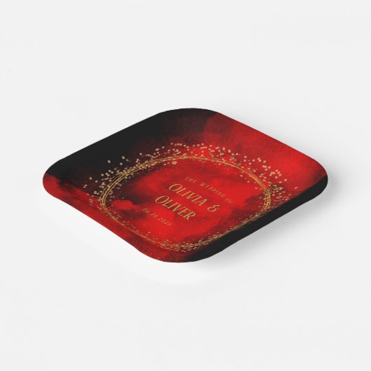 Rood en zwart goudbruin Glitter Wedding Papieren Bordje (Gebogen)