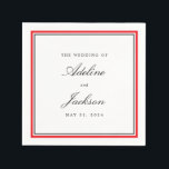 Rood en zwart grens klassieke traditionele bruilof servet<br><div class="desc">Deze bruiloft cocktail servetten zijn voorzien van een eenvoudige rand van felle cherry rode en zwarte lijnen die lijst elegant en gemakkelijk te personaliseren namen van paar en bruiloft datum tekst met veel licht en luchtige witte ruimte voor die high-end look in lijn met de traditionele zwarte stropdas stijl.</div>