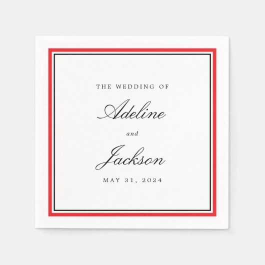 Rood en zwart grens klassieke traditionele bruilof servet (Voorkant)