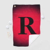 Rood en zwart groot vet monogram modern chic golfhanddoek (Insitu)