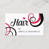 Rood en Zwart Haar Trendy Typografie Modern Curls Visitekaartje (Voorkant)