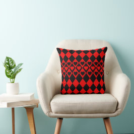 Rood en zwart Harlequin met hart Sierkussen