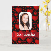 Rood en zwart hart gepersonaliseerde foto kaart (Gele Bloem)