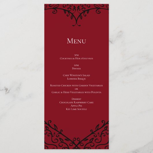 Rood en Zwart Hart Gotische Bruiloft Menu (Voorkant)
