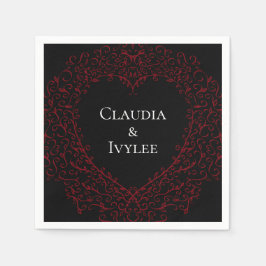 Rood en Zwart Hart Gotische Bruiloft Servetten