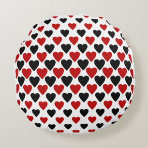 Rood en Zwart Hart Mozaïek Ronde Accent Kussen