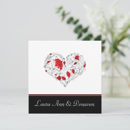 Rood en Zwart Hart Post Uitnodiging (Staand voorkant)