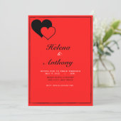 Rood en Zwart Hart Uitnodiging (Staand voorkant)