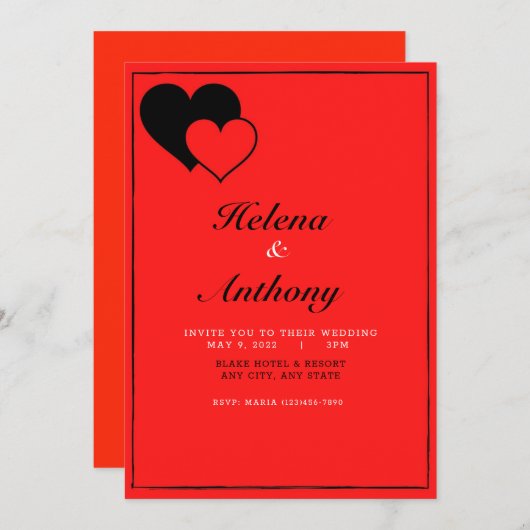 Rood en Zwart Hart Uitnodiging (Voorkant / Achterkant)