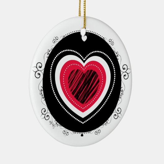 Rood en zwart hart - versiering keramisch ornament (Rechts)