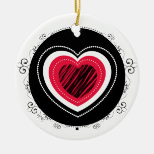 Rood en zwart hart - versiering keramisch ornament