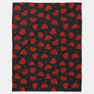 Rood en Zwart Harten patroon Fleece Deken
