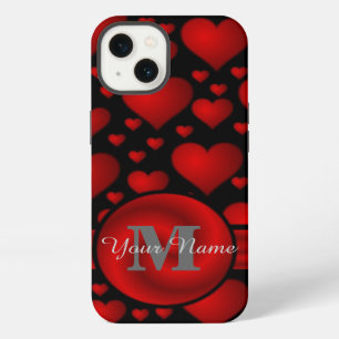 Rood en zwart hartpatroon gepersonaliseerd iPhone 13 hoesje