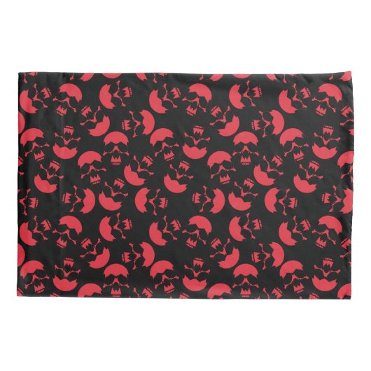 Rood en Zwart Herhalend Motief | Schedelpatroon Kussensloop (Achterkant)