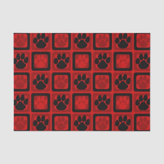 Rood en Zwart Herhalende Pawprint Tissuepapier (Voorkant)