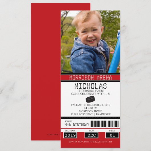 Rood en zwart hockey verjaardag kaart (Voorkant / Achterkant)