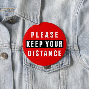 Rood en zwart, houd uw afstand ronde button 4,0 cm