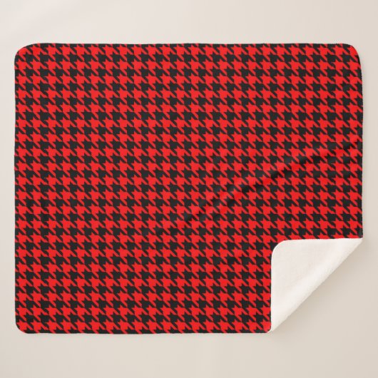 Rood en zwart Houndstooth Check Sherpa Deken (Voorkant (horizontaal))