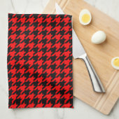 Rood en zwart Houndstooth Check Theedoek (Quarter Fold)