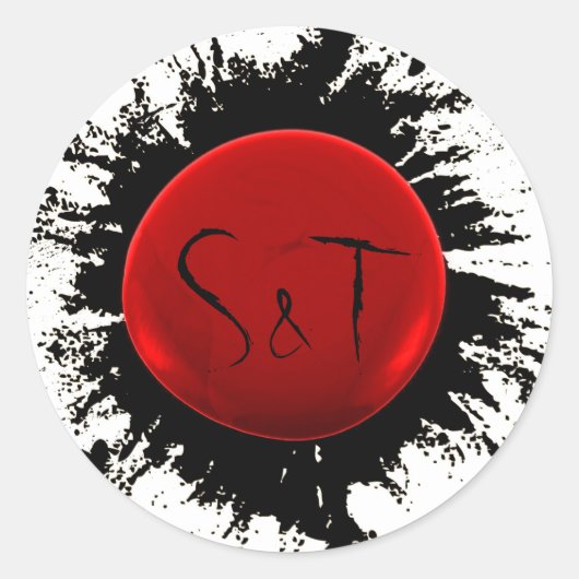 Rood en zwart Initiaal Wax en Ink Envelope Seal Ronde Sticker (Voorkant)