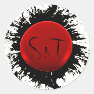Rood en zwart Initiaal Wax en Ink Envelope Seal Ronde Sticker