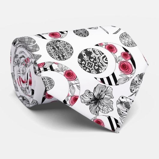 Rood en zwart, kantelen, patchwork, bijtend, moder stropdas (Opgerold)