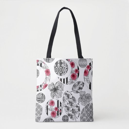 Rood en zwart, kantelen, patchwork, bijtend, moder tote bag (Voorkant)