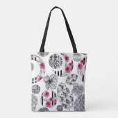 Rood en zwart, kantelen, patchwork, bijtend, moder tote bag (Achterkant)