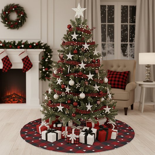 Rood en zwart kariert met sterren kerstboom rok