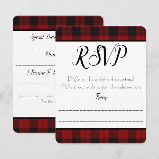 Rood en zwart karos RSVP / Antwoordkaart (Voorkant / Achterkant)