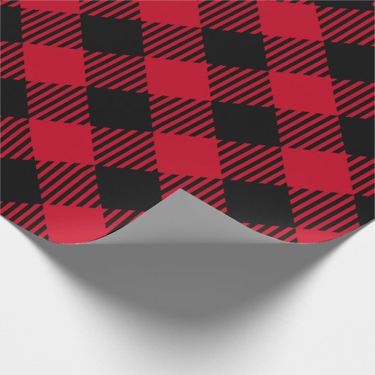 Rood en Zwart Kerstbuffel Plaid Cadeaupapier (Hoek)