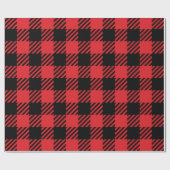 Rood en Zwart Kerstbuffel Plaid Cadeaupapier (Vlak)