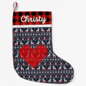 Rood en zwart Kerstmis familie rustieke plaid chec Kleine Kerstsok (Voorkant)