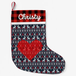 Rood en zwart Kerstmis familie rustieke plaid chec Kleine Kerstsok