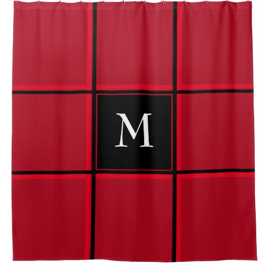 Rood en zwart kerstmis met één Initiaal Douchegordijn (Voorkant)