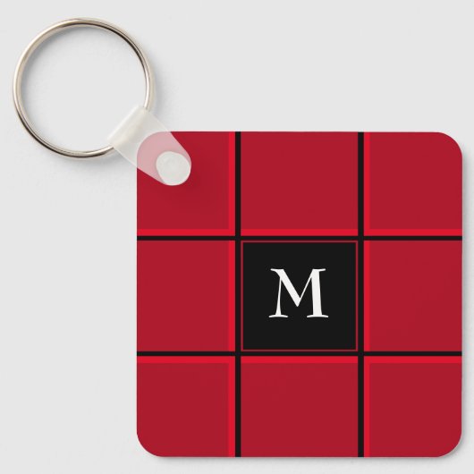 Rood en zwart kerstmis met één Initiaal Sleutelhanger (Voorkant)