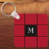 Rood en zwart kerstmis met één Initiaal Sleutelhanger (Voorkant)